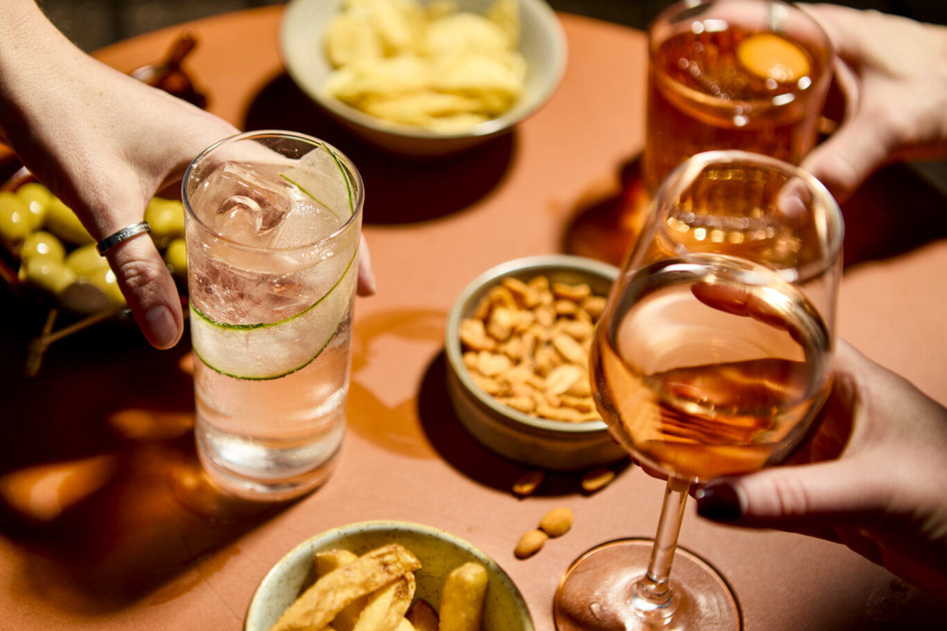 Table with drinks and nibbles